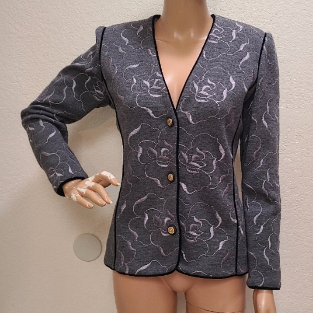 VINTAGE EMANUEL UNGARO PARALLELE EMBROIDERED WOOL KNIT CARDIGAN BLAZER JACKET S